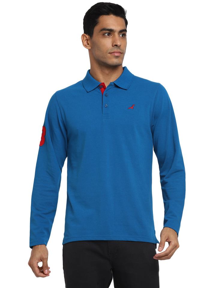 Full Sleeves Polo Collar T-Shirt for Men - Mykonos Blue