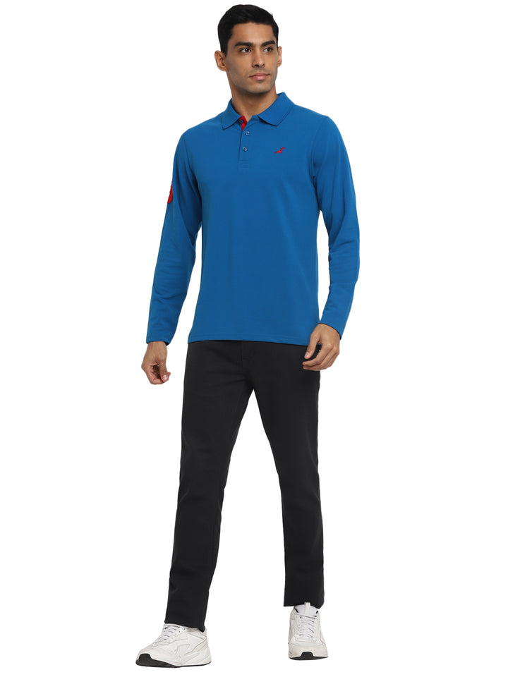 Full Sleeves Polo Collar T-Shirt for Men - Mykonos Blue