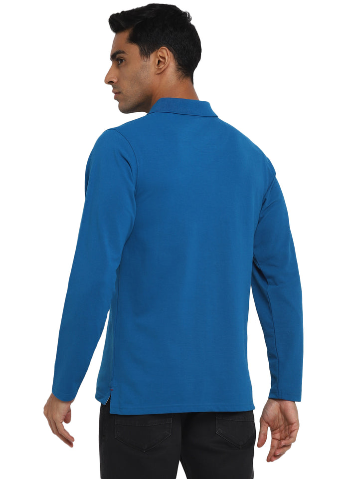 Full Sleeves Polo Collar T-Shirt for Men - Mykonos Blue