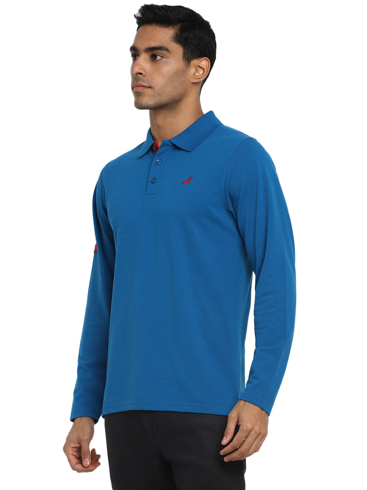 Full Sleeves Polo Collar T-Shirt for Men - Mykonos Blue