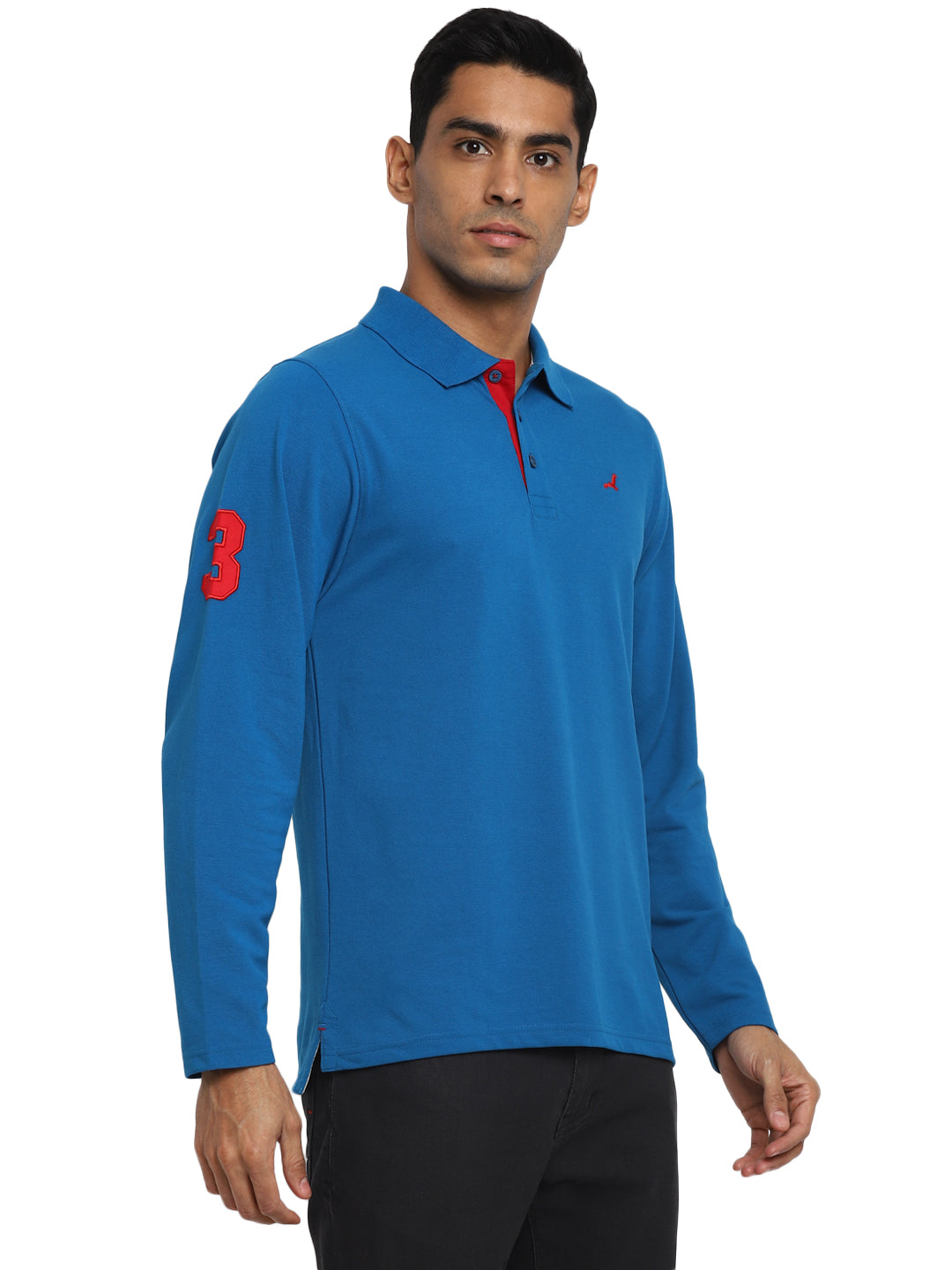 Full Sleeves Polo Collar T-Shirt for Men - Mykonos Blue