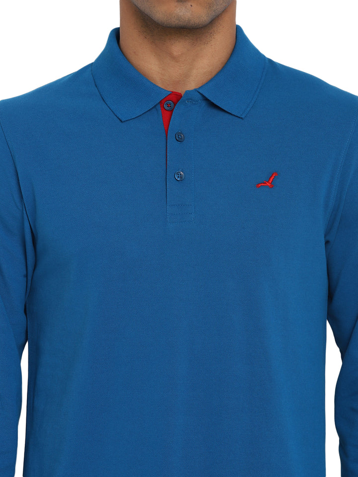Full Sleeves Polo Collar T-Shirt for Men - Mykonos Blue