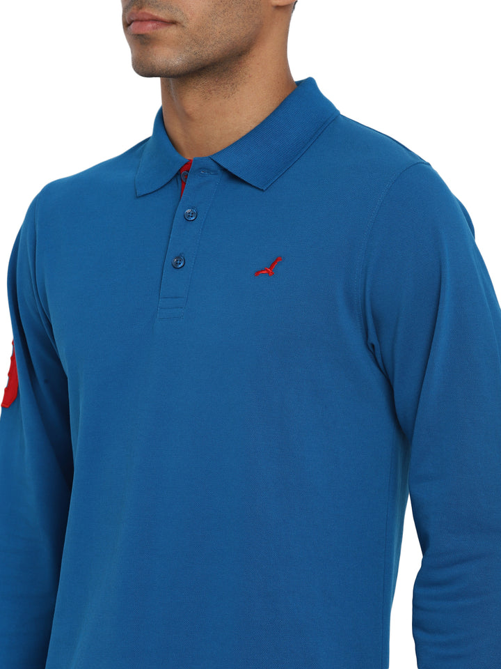 Full Sleeves Polo Collar T-Shirt for Men - Mykonos Blue