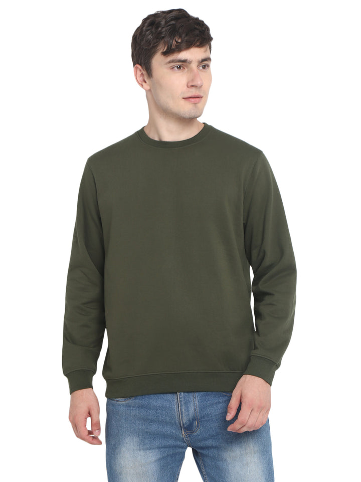 Round Neck Sweatshirt For Men - Dark Olive