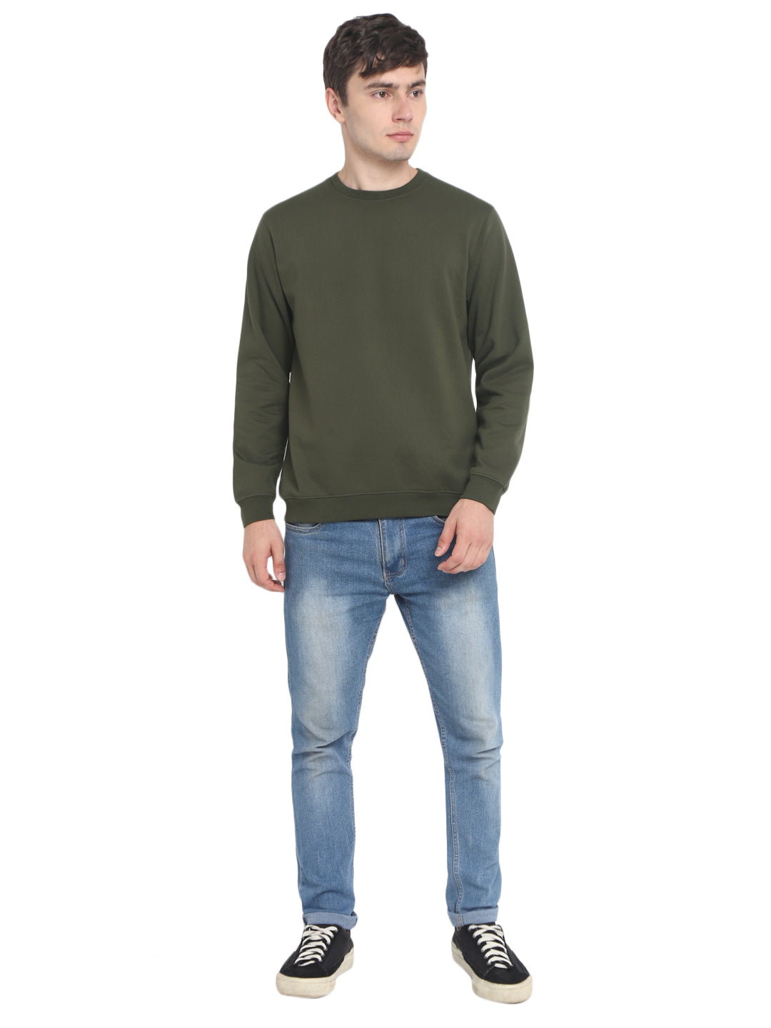 Round Neck Sweatshirt For Men - Dark Olive