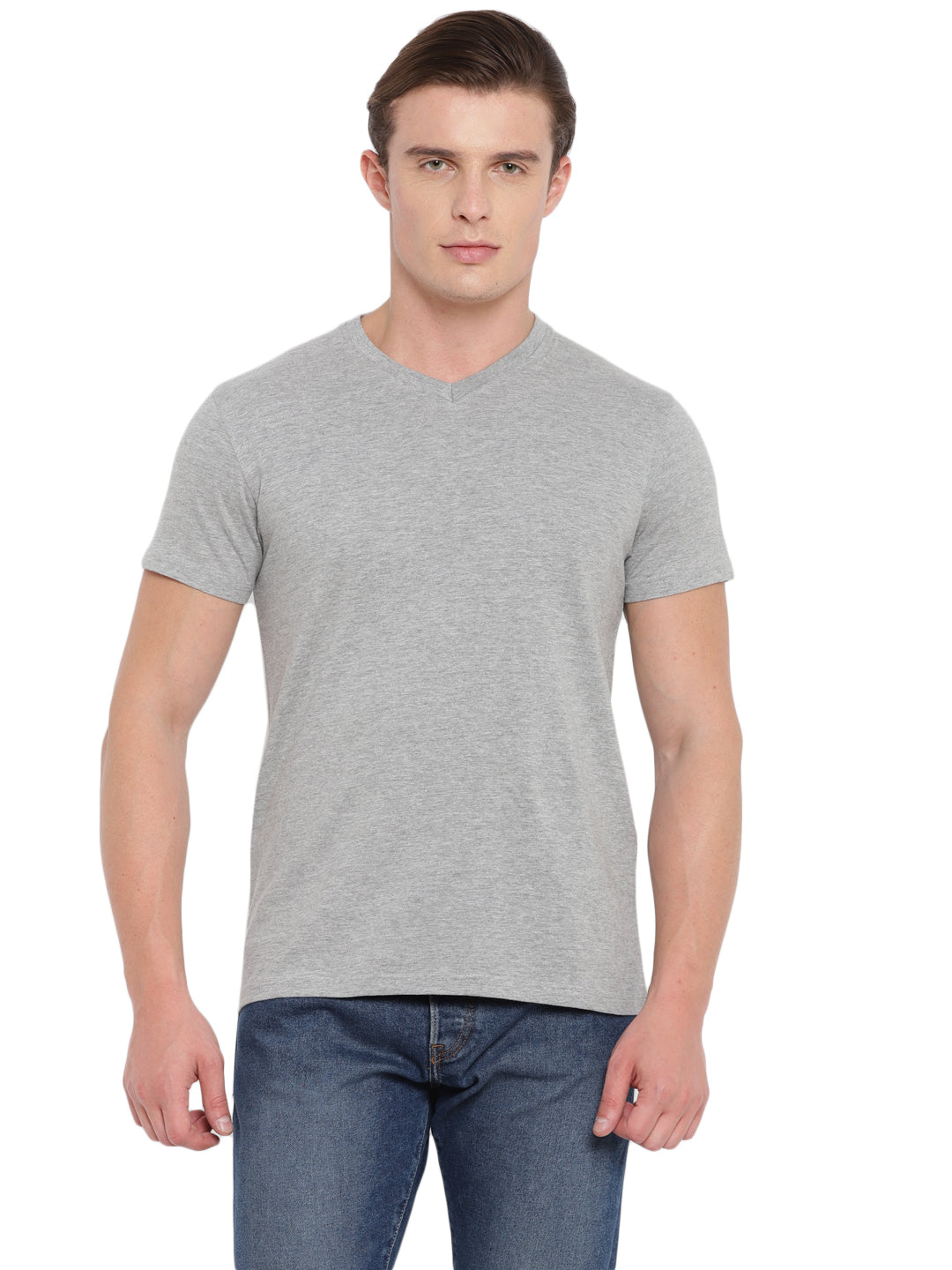 Men's Solid Regular Fit Half Sleeve V-Neck Cotton T-Shirt Pack of 4 - Black, Olive, Carbon & Grey Melange