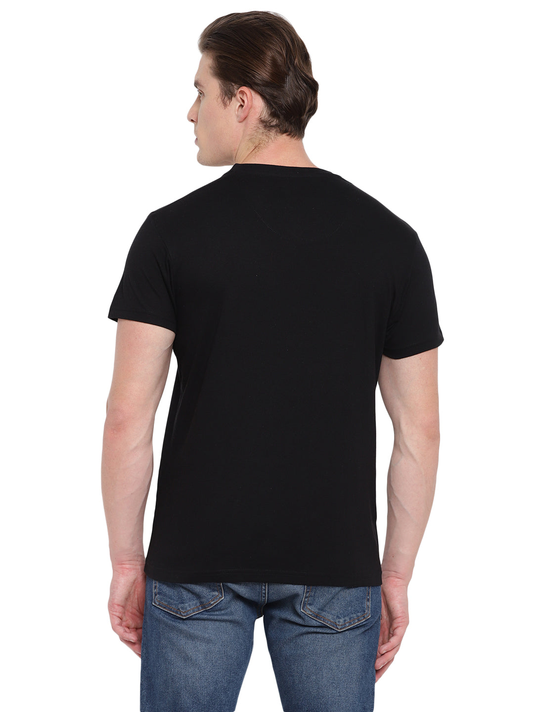 Men's Solid Regular Fit Half Sleeve V-Neck Cotton T-Shirt Pack of 4 - Black, Olive, Carbon & Grey Melange