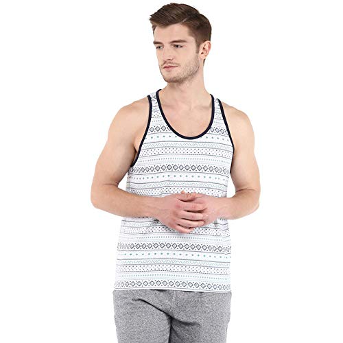 Crew Neck Printed Sleeves Vest For Men - White & Grey (No Exchange No Return)