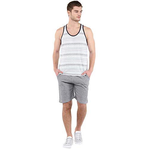 Crew Neck Printed Sleeves Vest For Men - White & Grey (No Exchange No Return)