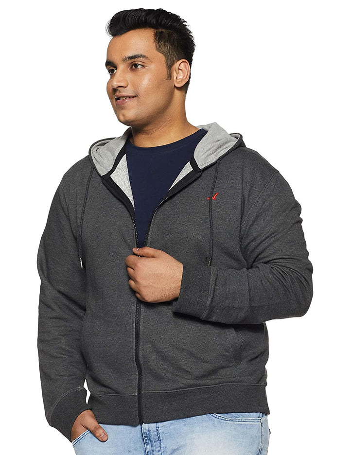 Men's Zipper Hoodie Jacket with Contrast Inner Hood- (No Exchange No Return)