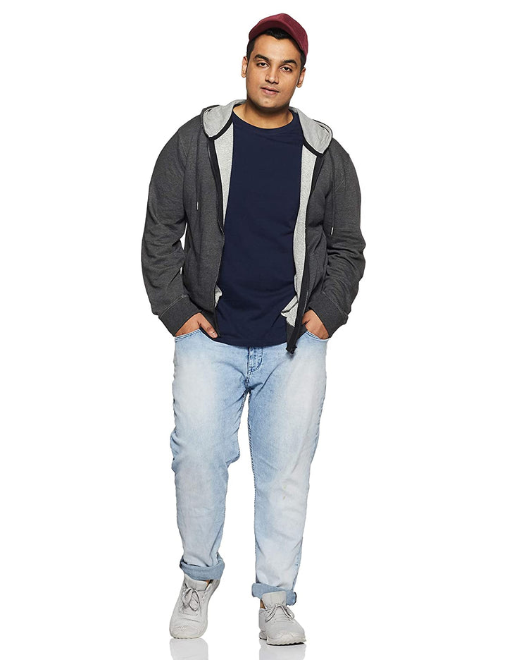 Men's Zipper Hoodie Jacket with Contrast Inner Hood- (No Exchange No Return)