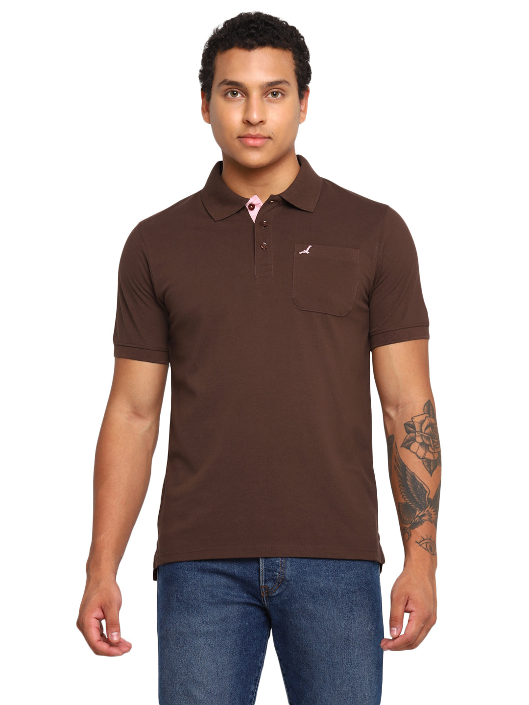 Polo Collar T-Shirt for Men with Pocket - Dark Brown
