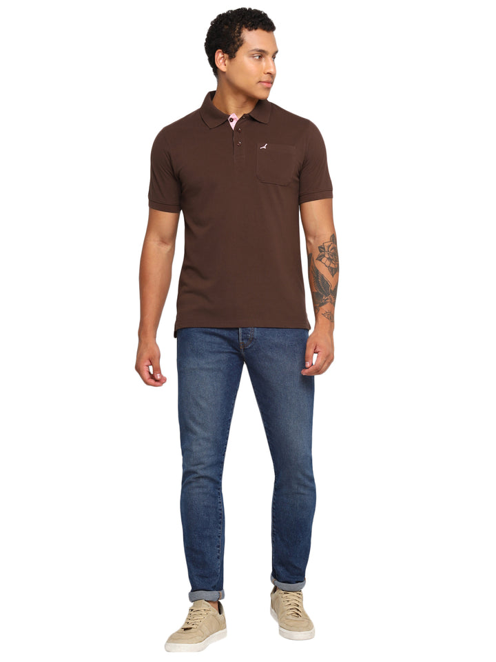 Polo Collar T-Shirt for Men with Pocket - Dark Brown