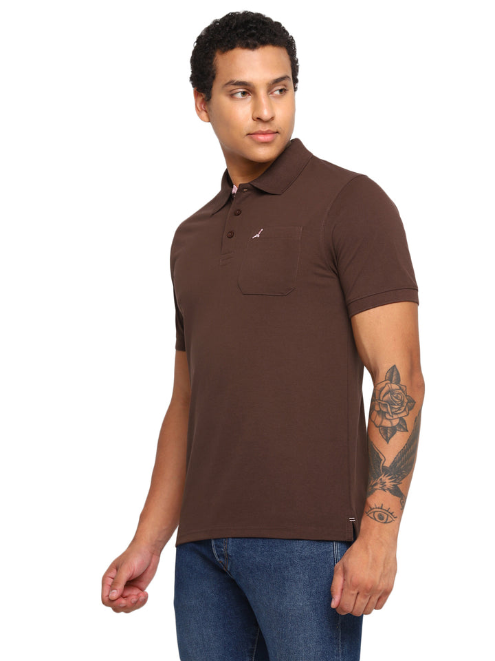 Polo Collar T-Shirt for Men with Pocket - Dark Brown