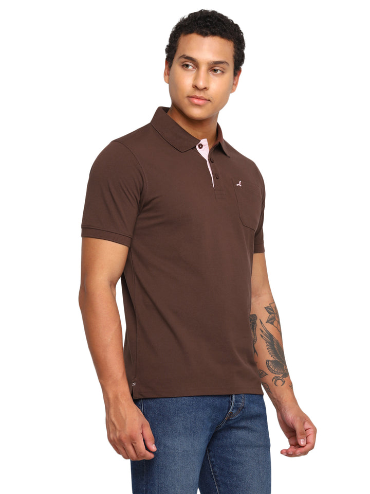 Polo Collar T-Shirt for Men with Pocket - Dark Brown