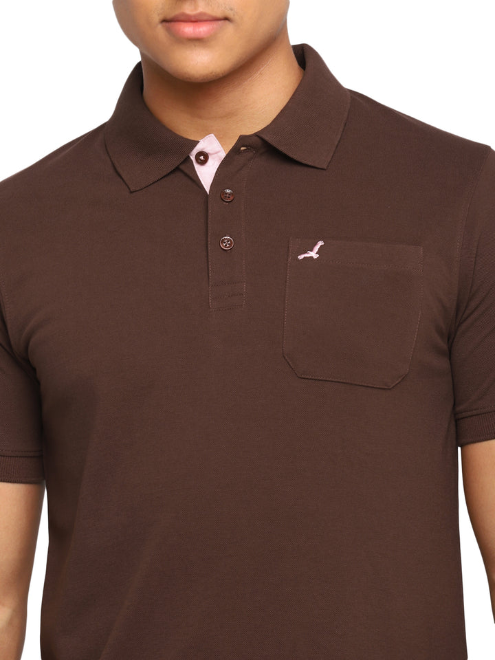 Polo Collar T-Shirt for Men with Pocket - Dark Brown