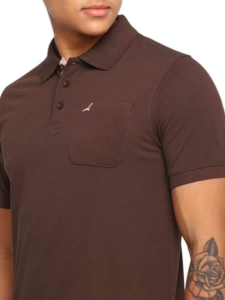 Polo Collar T-Shirt for Men with Pocket - Dark Brown