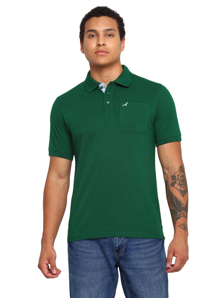 Polo Collar T-Shirt for Men with Pocket - Dark Green