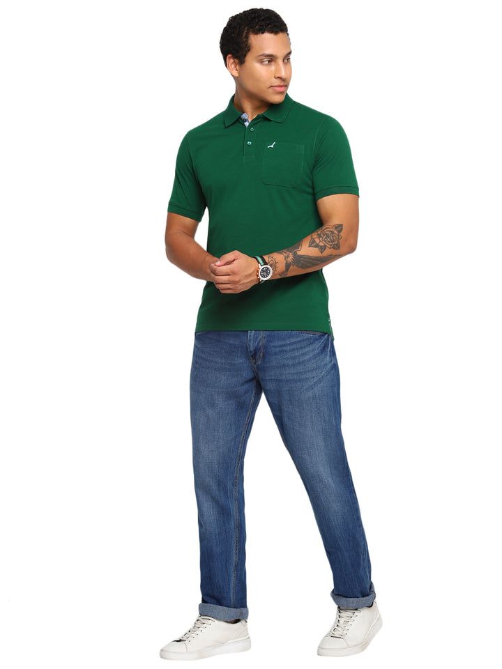 Polo Collar T-Shirt for Men with Pocket - Dark Green