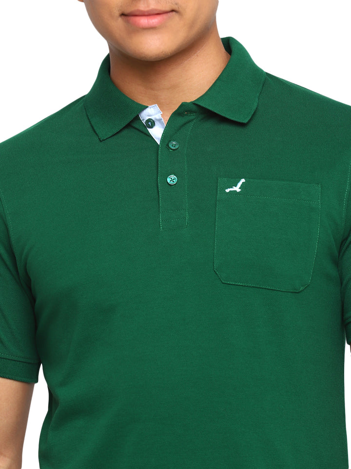 Polo Collar T-Shirt for Men with Pocket - Dark Green