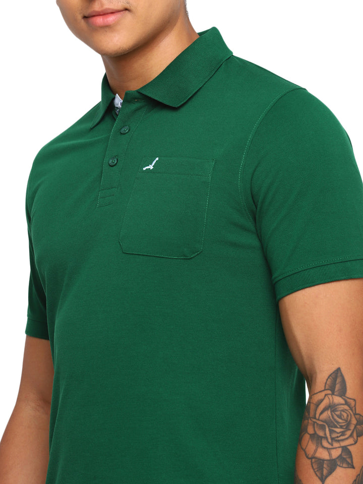 Polo Collar T-Shirt for Men with Pocket - Dark Green