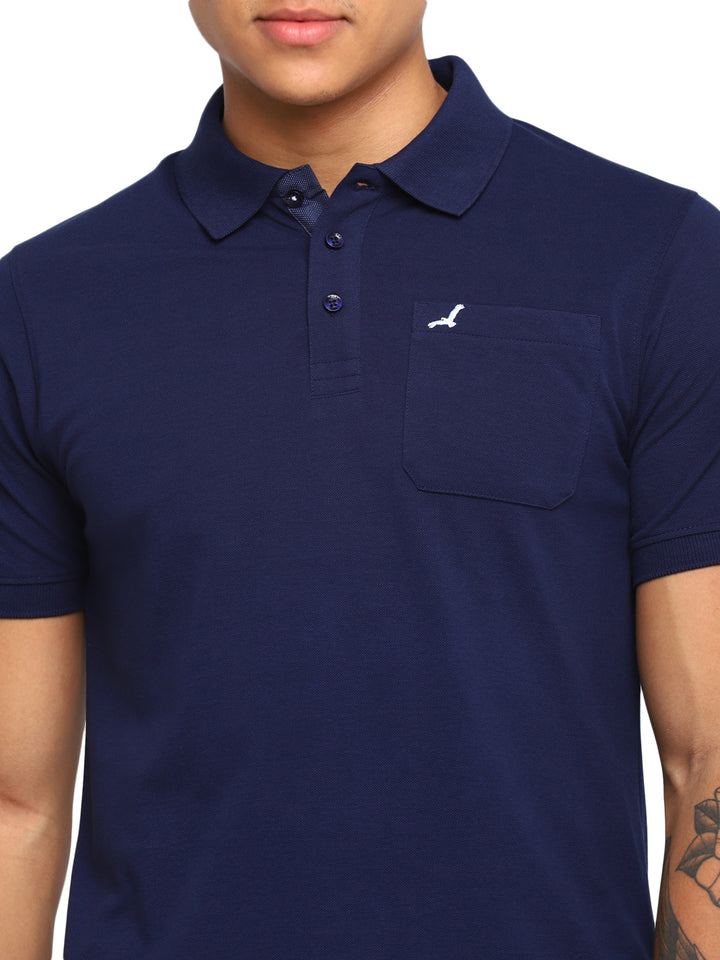 Polo Collar T-Shirt for Men with Pocket - Navy Blue