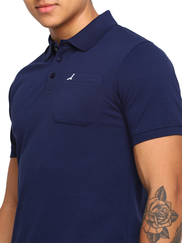 Polo Collar T-Shirt for Men with Pocket - Navy Blue