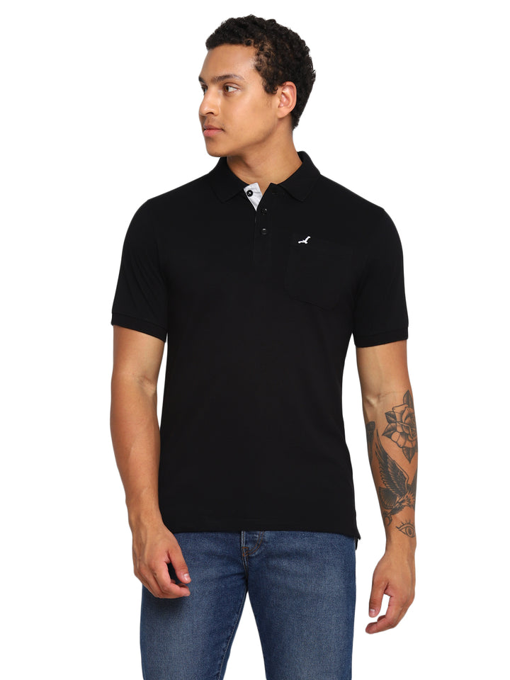 Polo Collar T-Shirt for Men with Pocket - Black