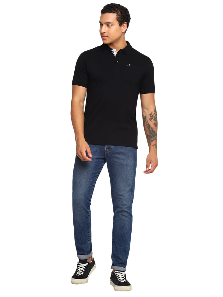 Polo Collar T-Shirt for Men with Pocket - Black