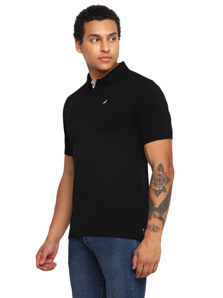 Polo Collar T-Shirt for Men with Pocket - Black