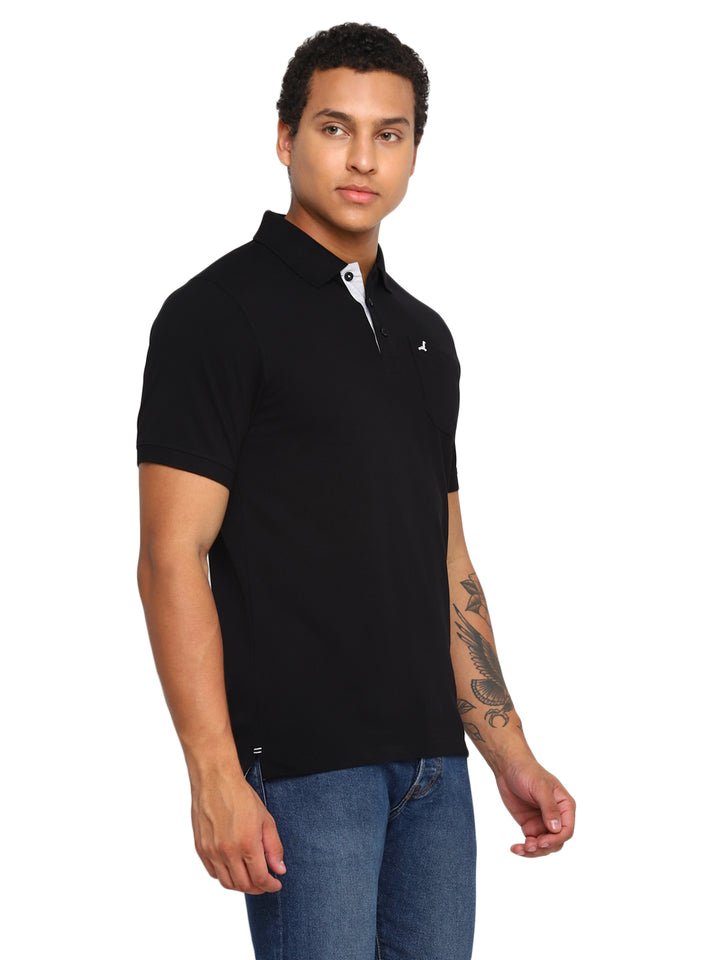 Polo Collar T-Shirt for Men with Pocket - Black