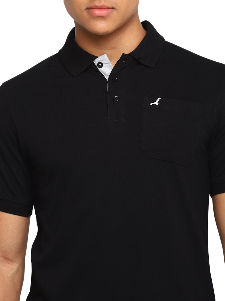 Polo Collar T-Shirt for Men with Pocket - Black