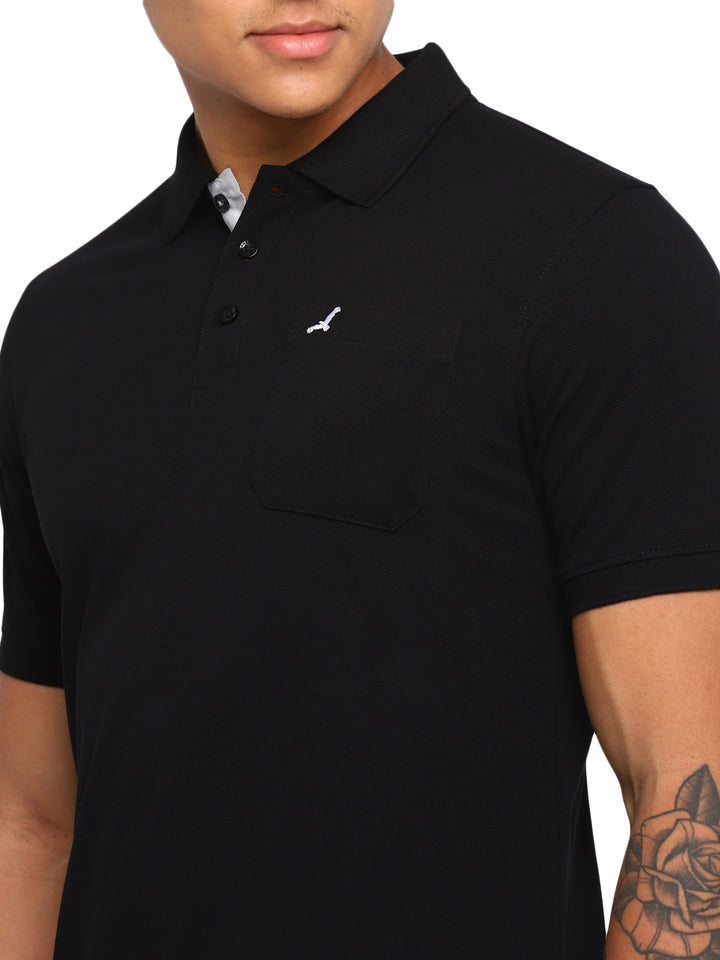 Polo Collar T-Shirt for Men with Pocket - Black