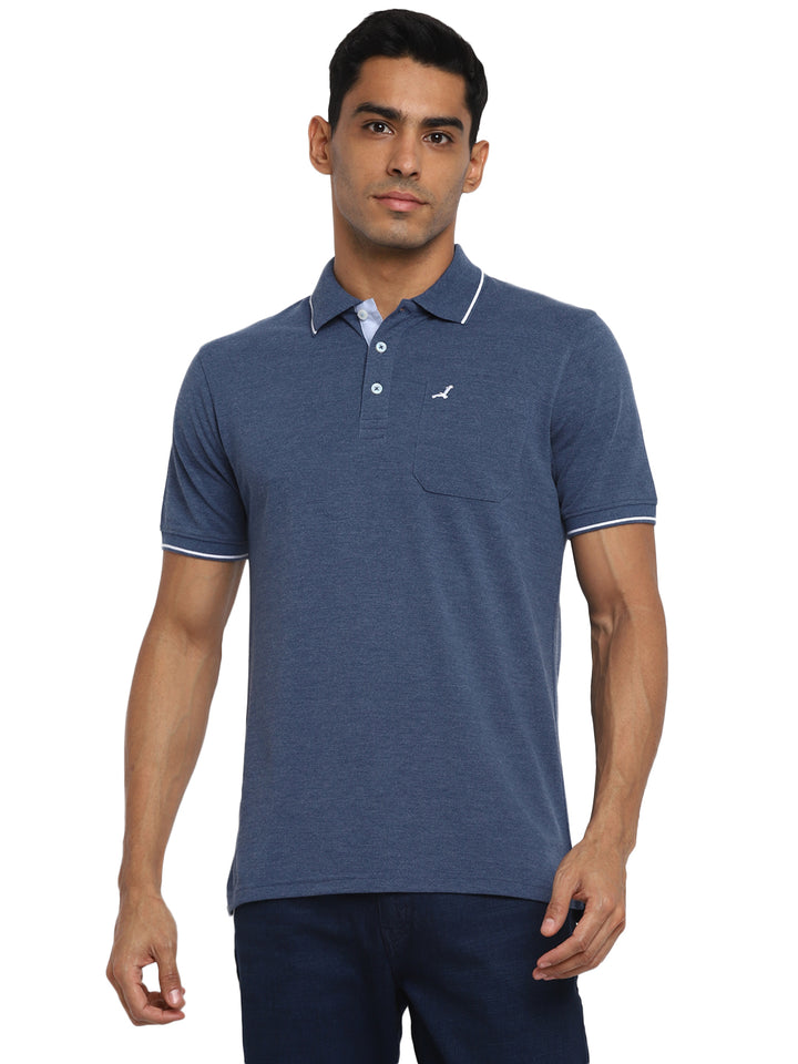 Polo Collar T-Shirt for Men with Pocket - Blue Melange