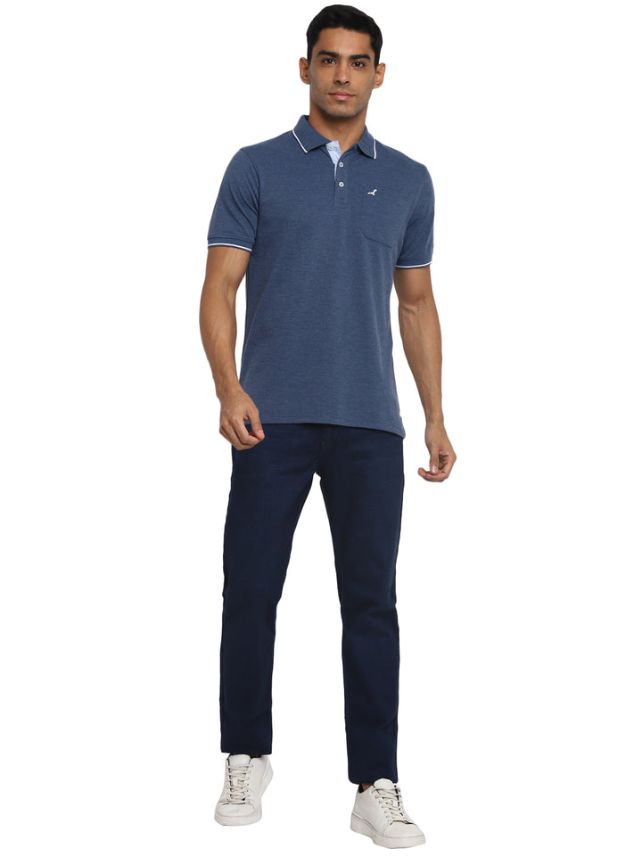 Polo Collar T-Shirt for Men with Pocket - Blue Melange