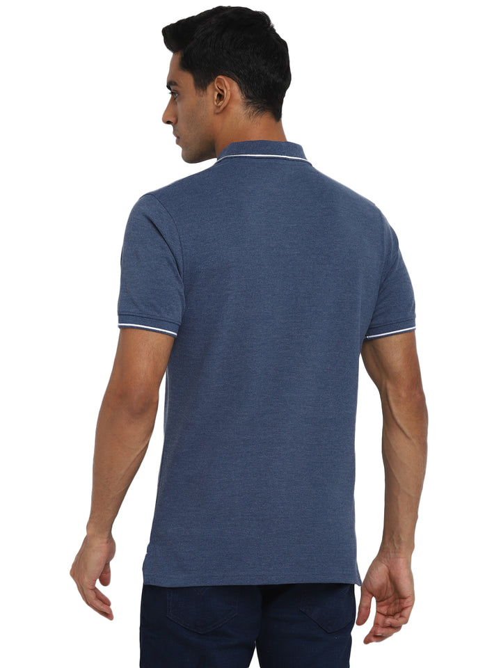 Polo Collar T-Shirt for Men with Pocket - Blue Melange