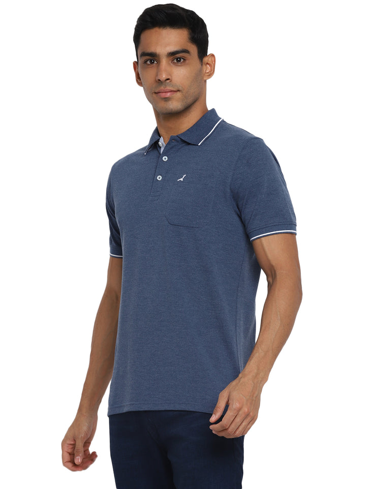Polo Collar T-Shirt for Men with Pocket - Blue Melange