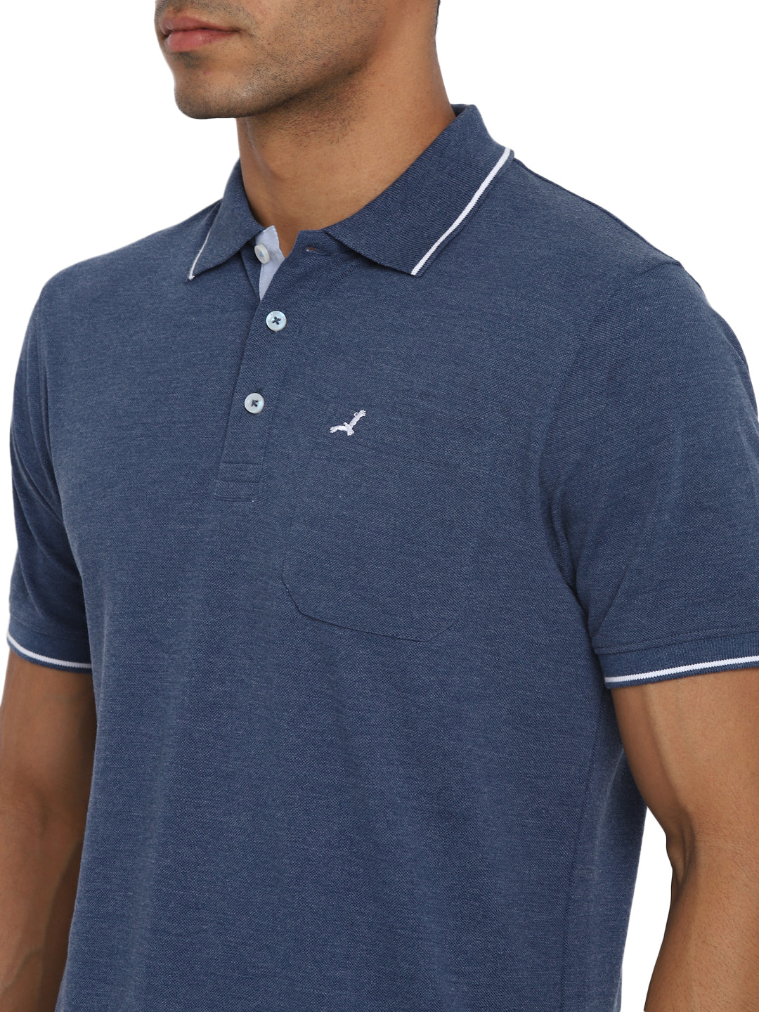 Polo Collar T-Shirt for Men with Pocket - Blue Melange