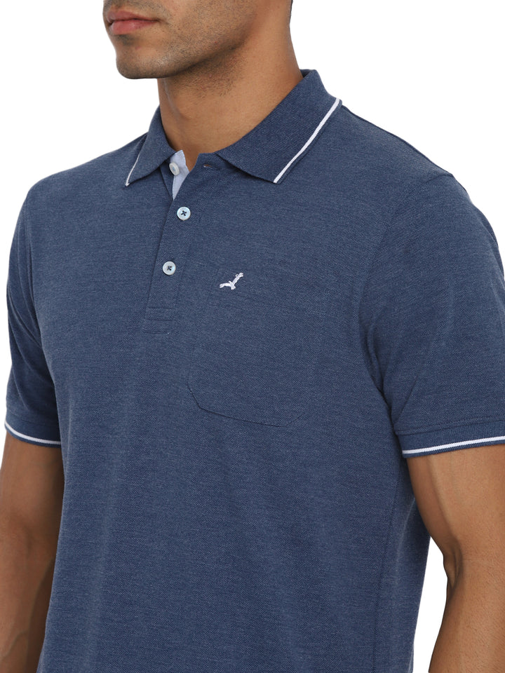 Polo Collar T-Shirt for Men with Pocket - Blue Melange