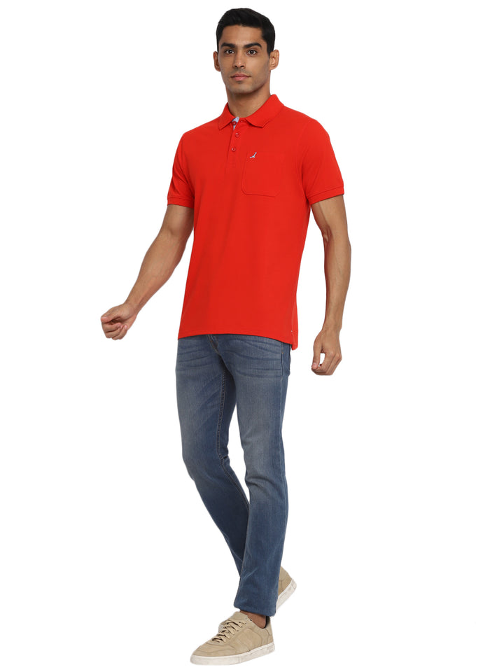 Polo Collar T-Shirt for Men with Pocket - Red