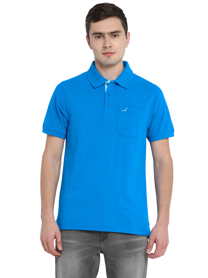 Polo Collar T-Shirt for Men with Pocket - Diva Blue