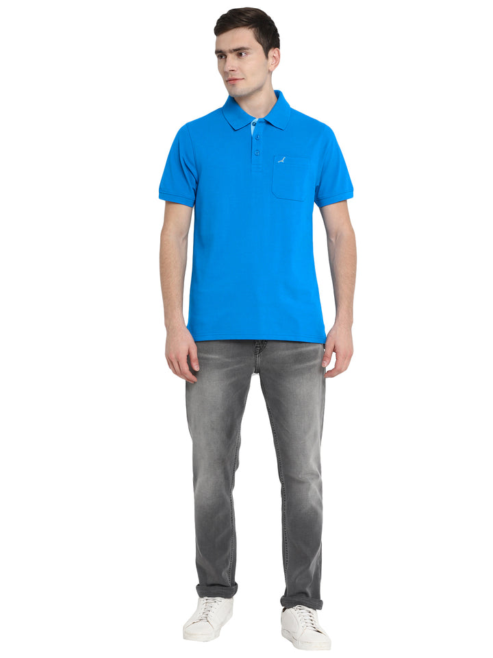 Polo Collar T-Shirt for Men with Pocket - Diva Blue
