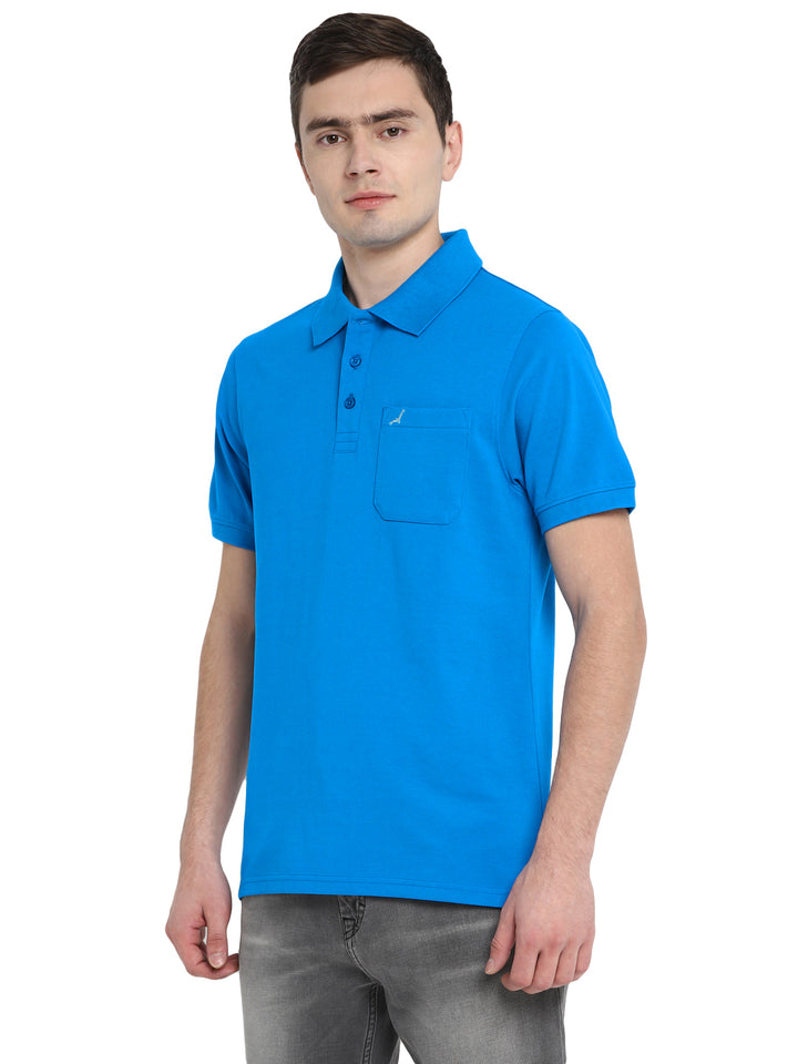 Polo Collar T-Shirt for Men with Pocket - Diva Blue