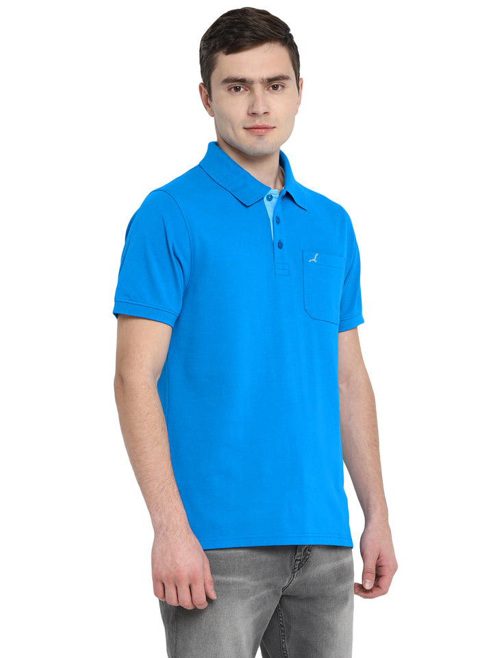 Polo Collar T-Shirt for Men with Pocket - Diva Blue