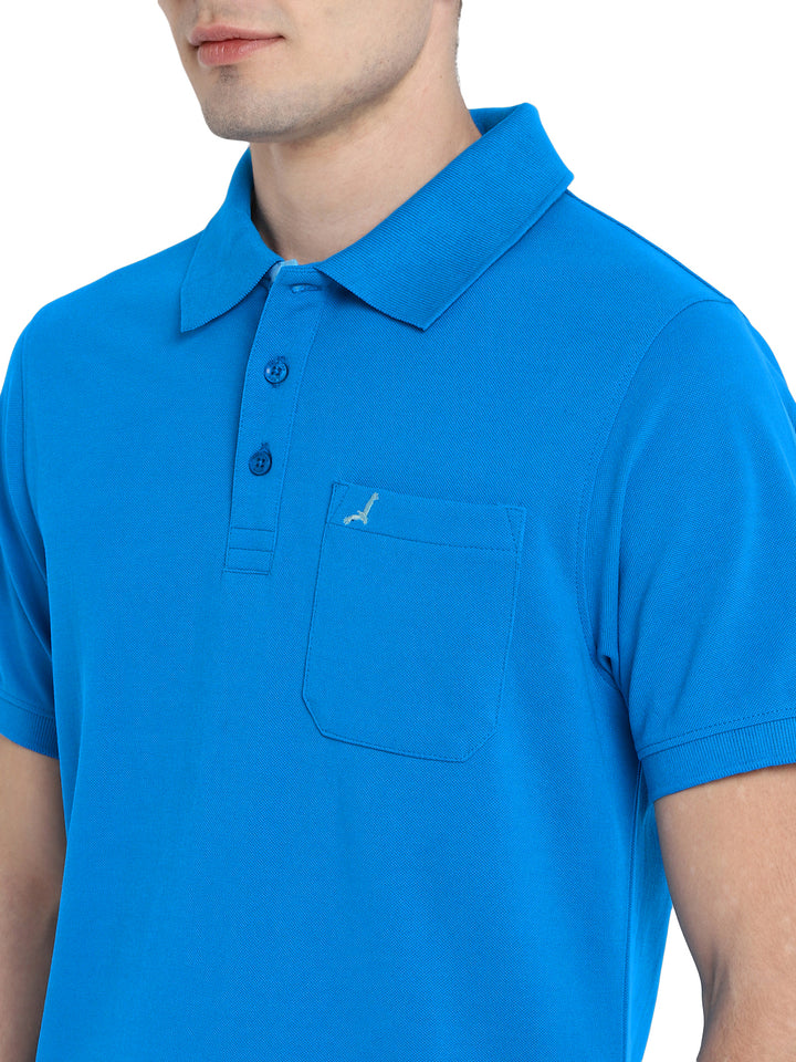 Polo Collar T-Shirt for Men with Pocket - Diva Blue