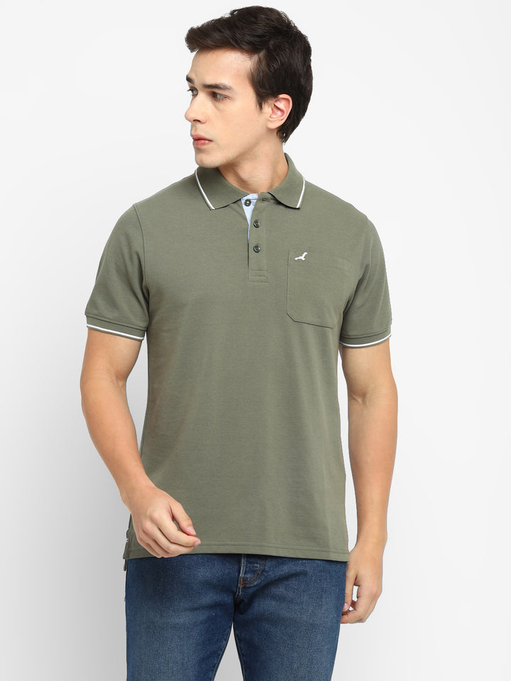 Polo Collar T-Shirt for Men with Pocket - Light Olive