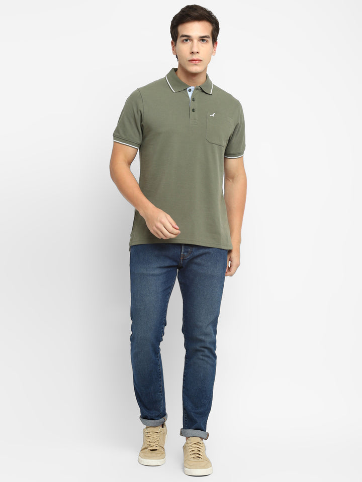 Polo Collar T-Shirt for Men with Pocket - Light Olive