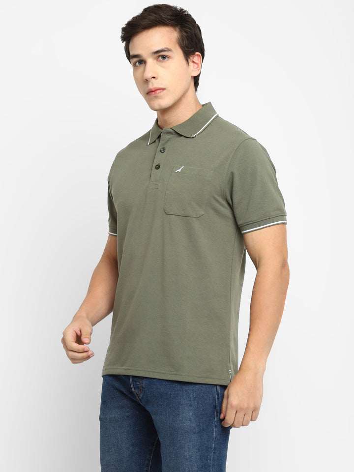 Polo Collar T-Shirt for Men with Pocket - Light Olive