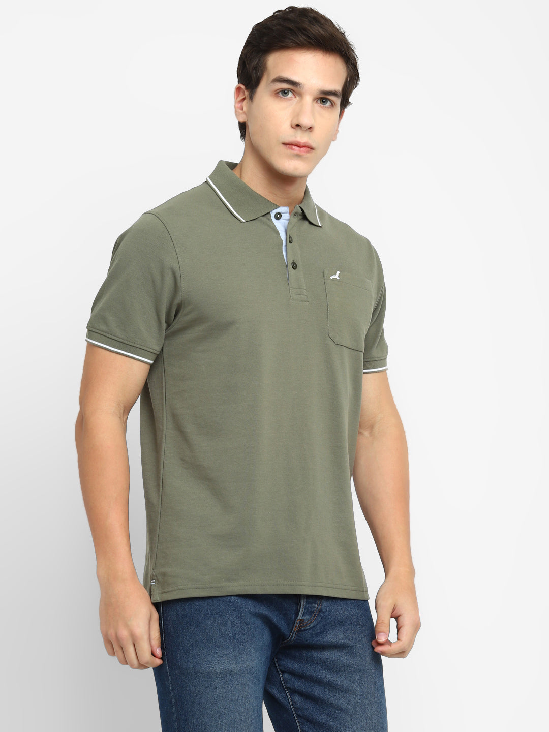 Polo Collar T-Shirt for Men with Pocket - Light Olive