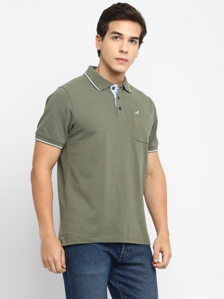 Polo Collar T-Shirt for Men with Pocket - Light Olive